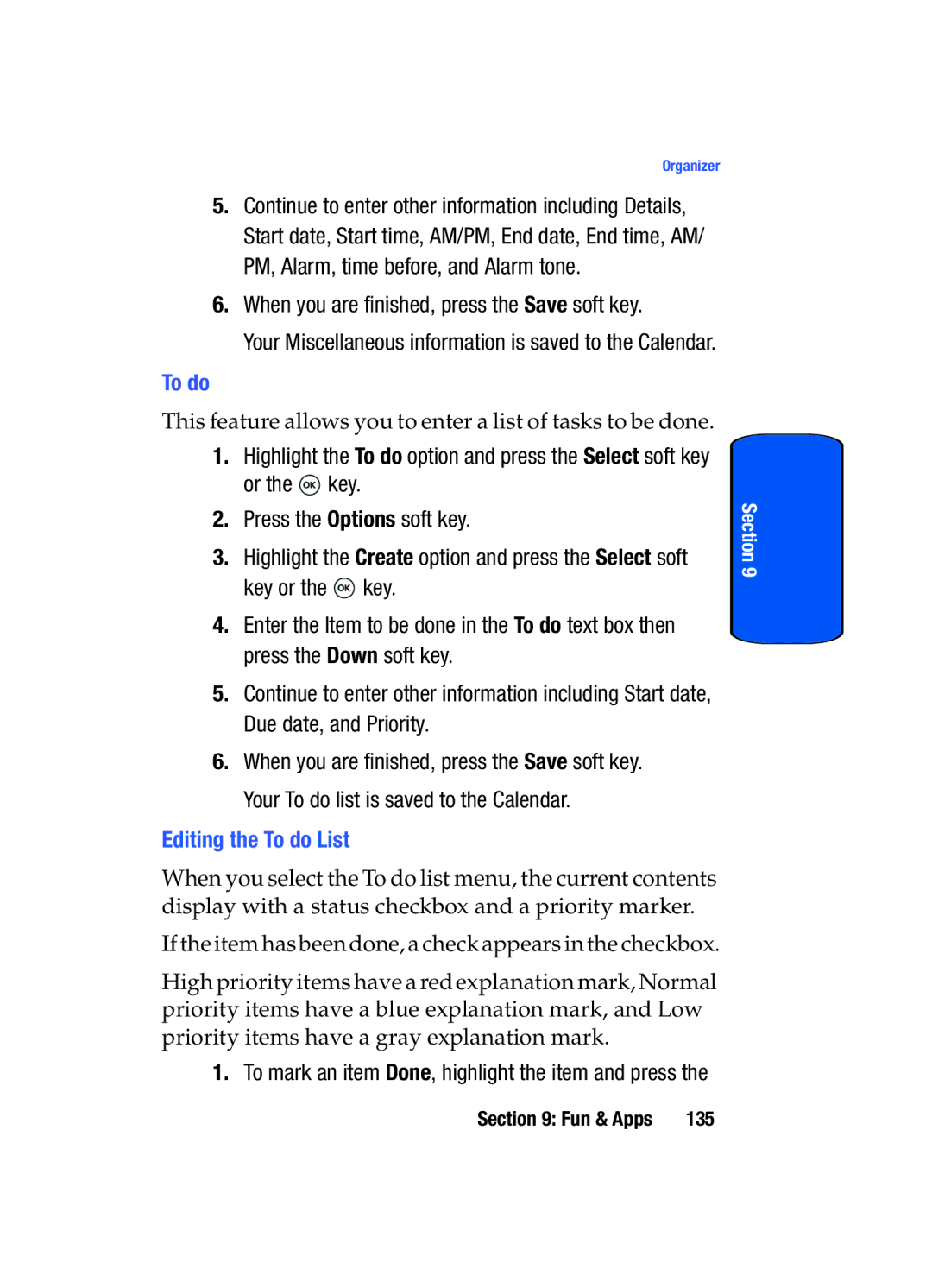 Samsung SGH-T509TSATMB manual When you are finished, press the Save soft key, Editing the To do List 