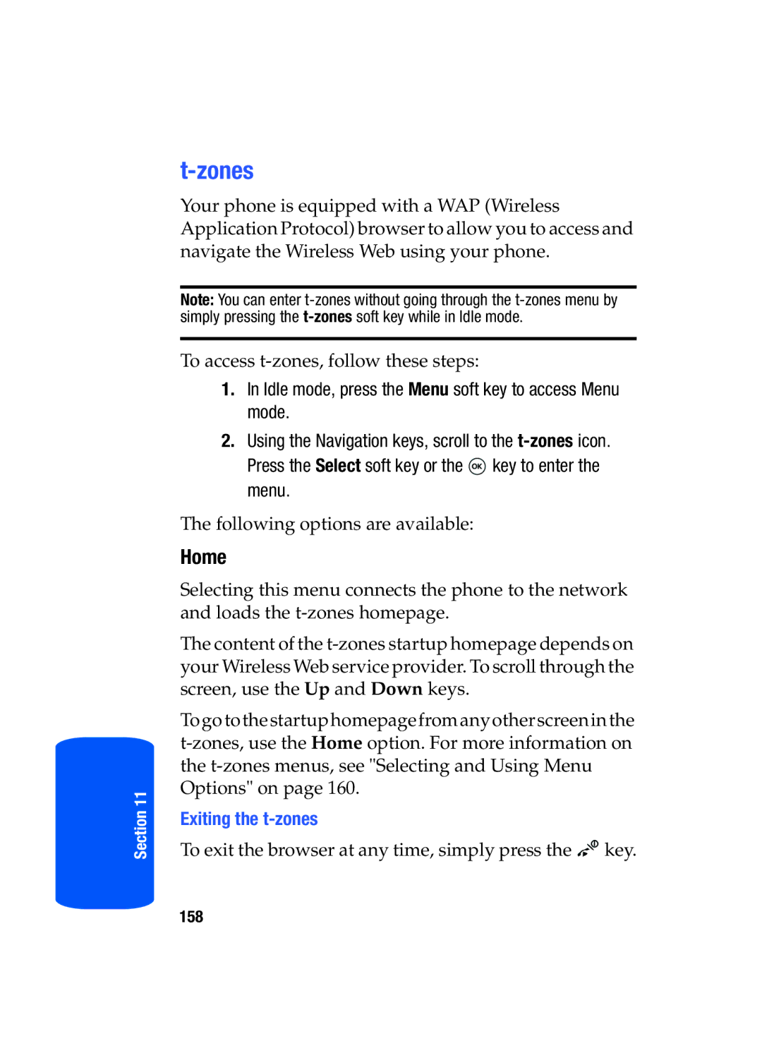 Samsung SGH-T509TSATMB manual Zones, Home, Exiting the t-zones 