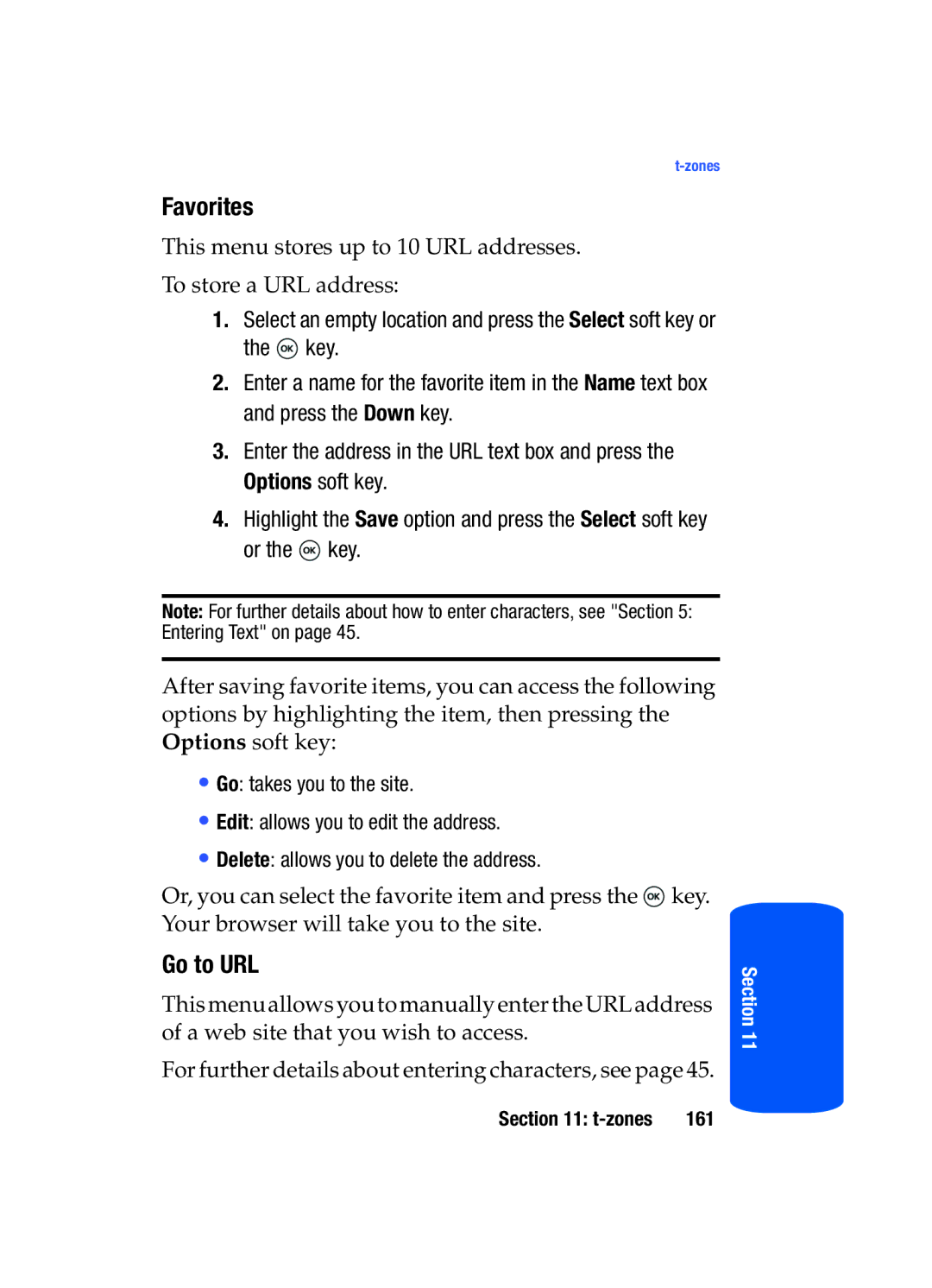 Samsung SGH-T509TSATMB manual Favorites, Go to URL 