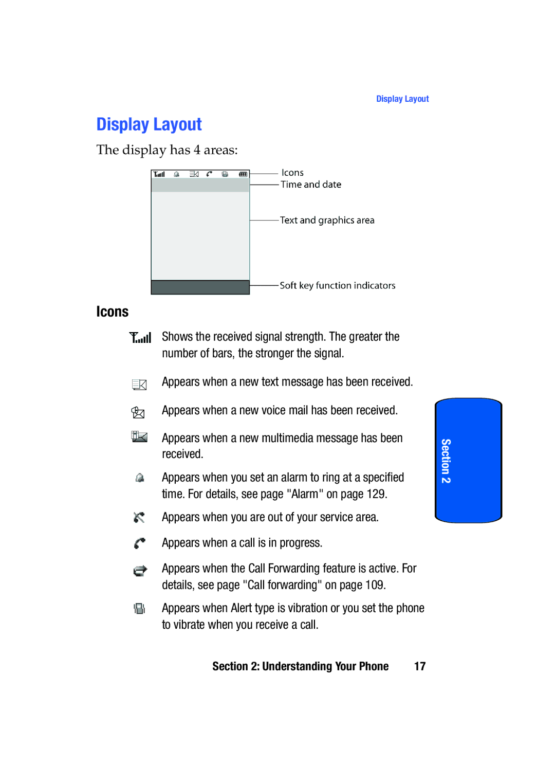 Samsung SGH-T509TSATMB manual Display Layout, Icons 