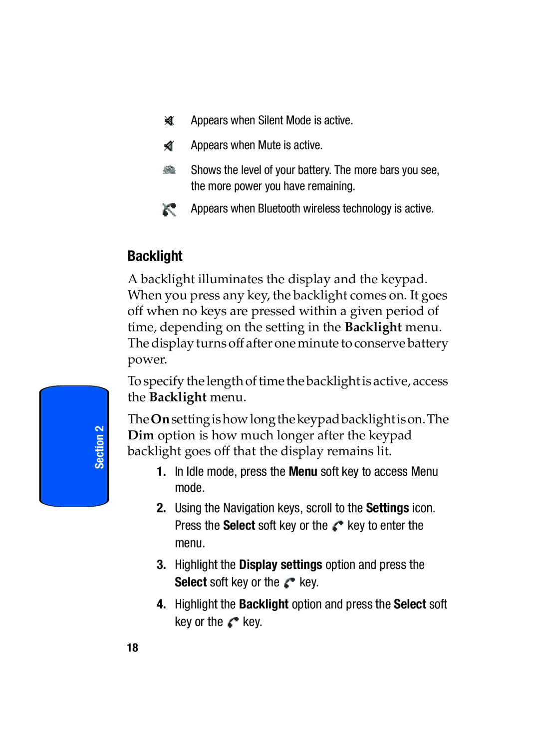 Samsung SGH-T509TSATMB manual Backlight 