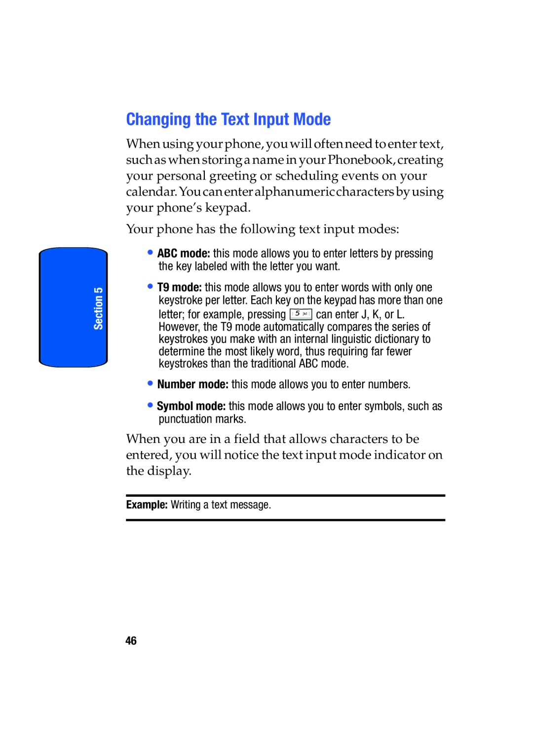 Samsung SGH-T509TSATMB manual Changing the Text Input Mode 