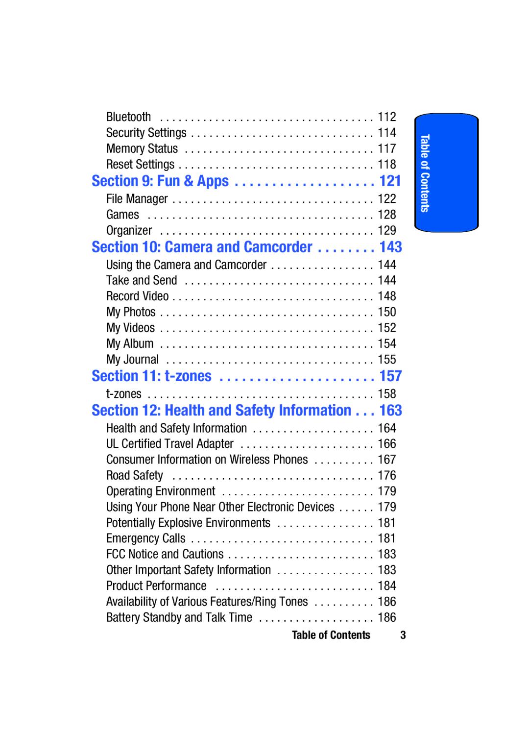 Samsung SGH-T509TSATMB manual Fun & Apps, Camera and Camcorder, Zones, Health and Safety Information 