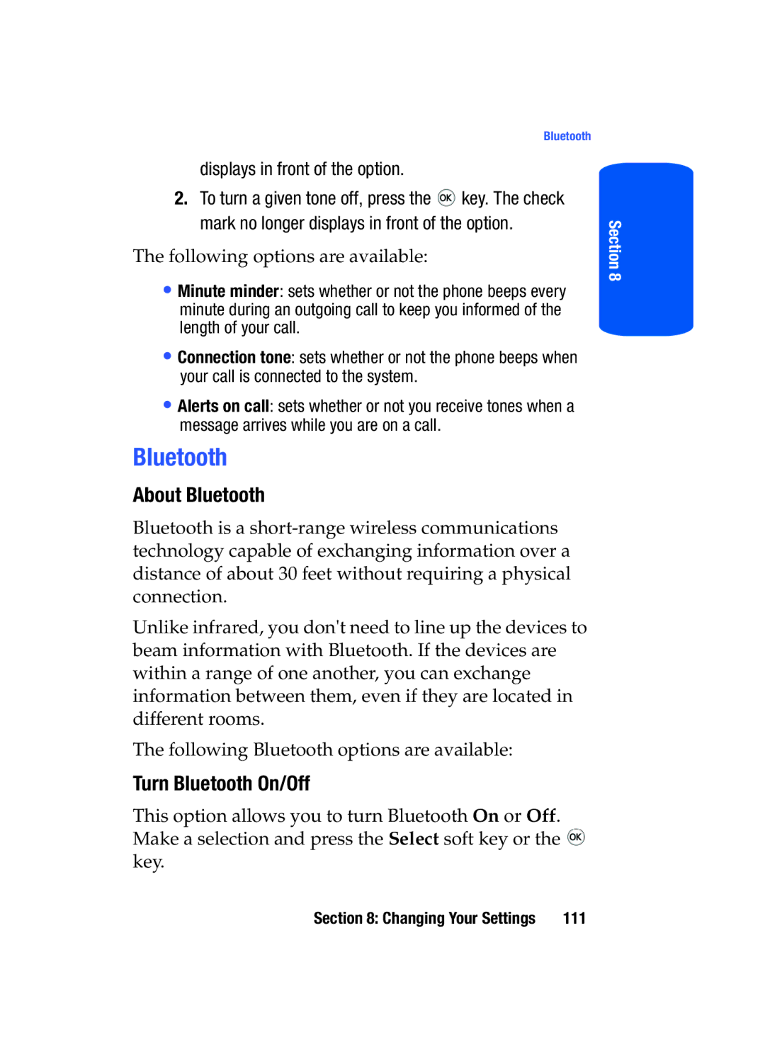 Samsung SGH-T519 manual About Bluetooth, Turn Bluetooth On/Off, Displays in front of the option 