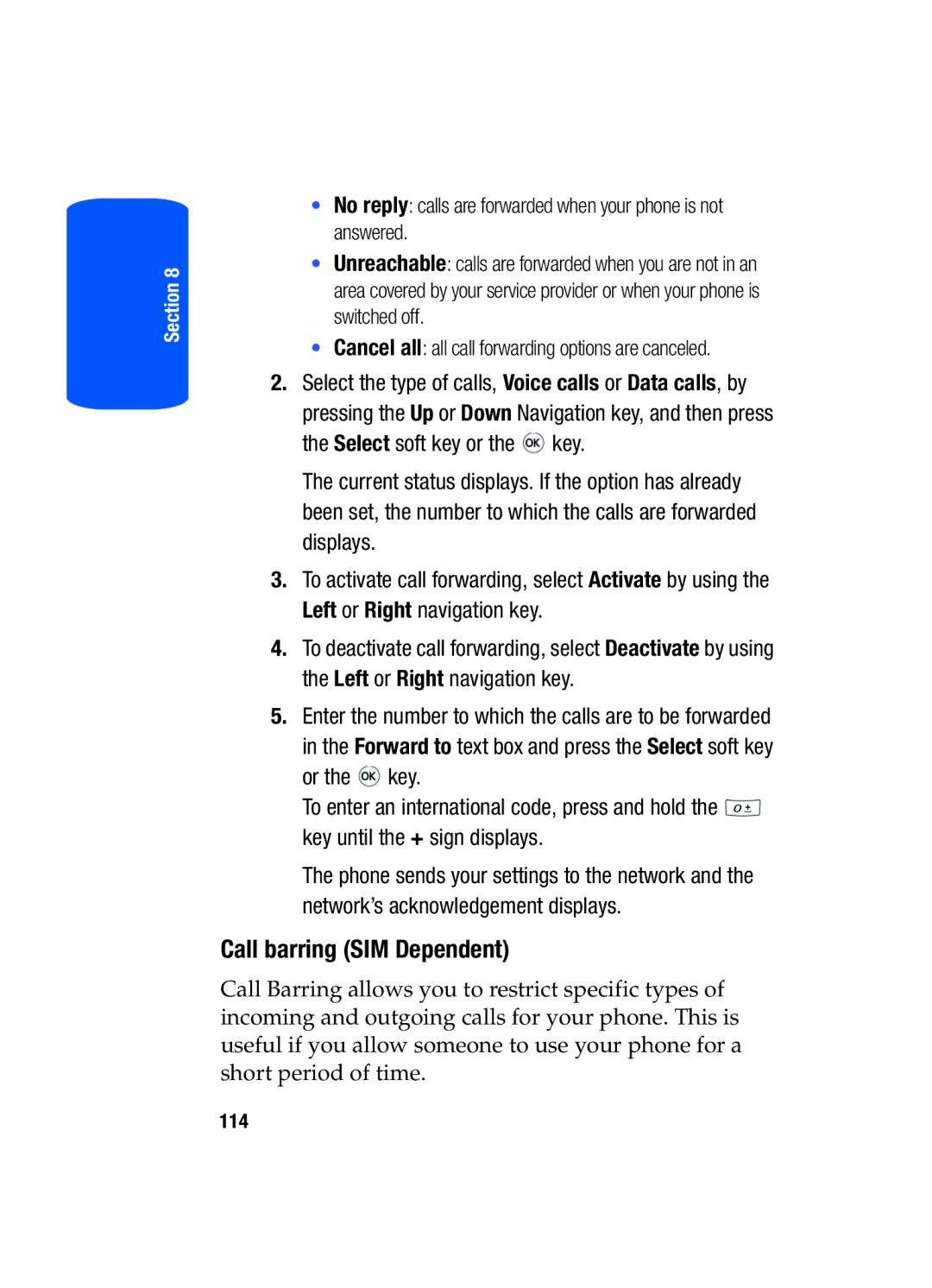 Samsung SGH-T519 manual Call barring SIM Dependent 