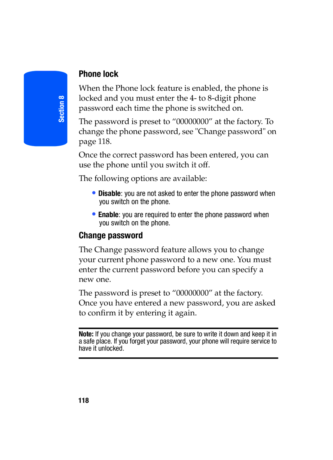 Samsung SGH-T519 manual Phone lock, Change password 