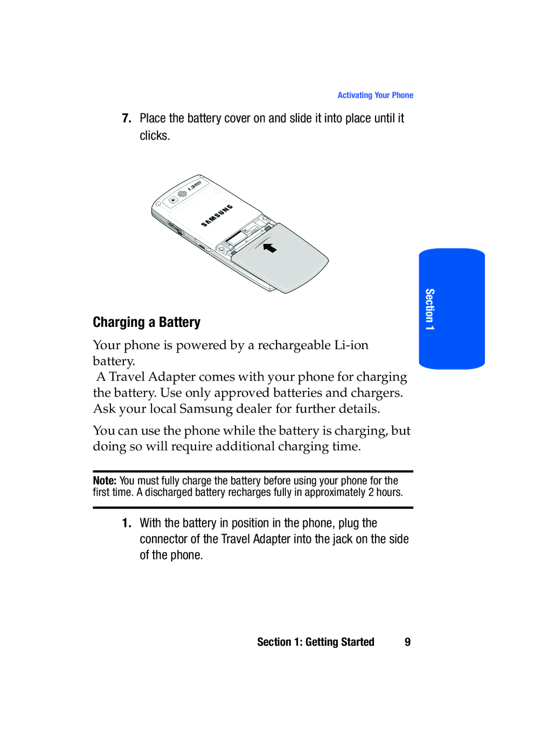 Samsung SGH-T519 manual Charging a Battery 