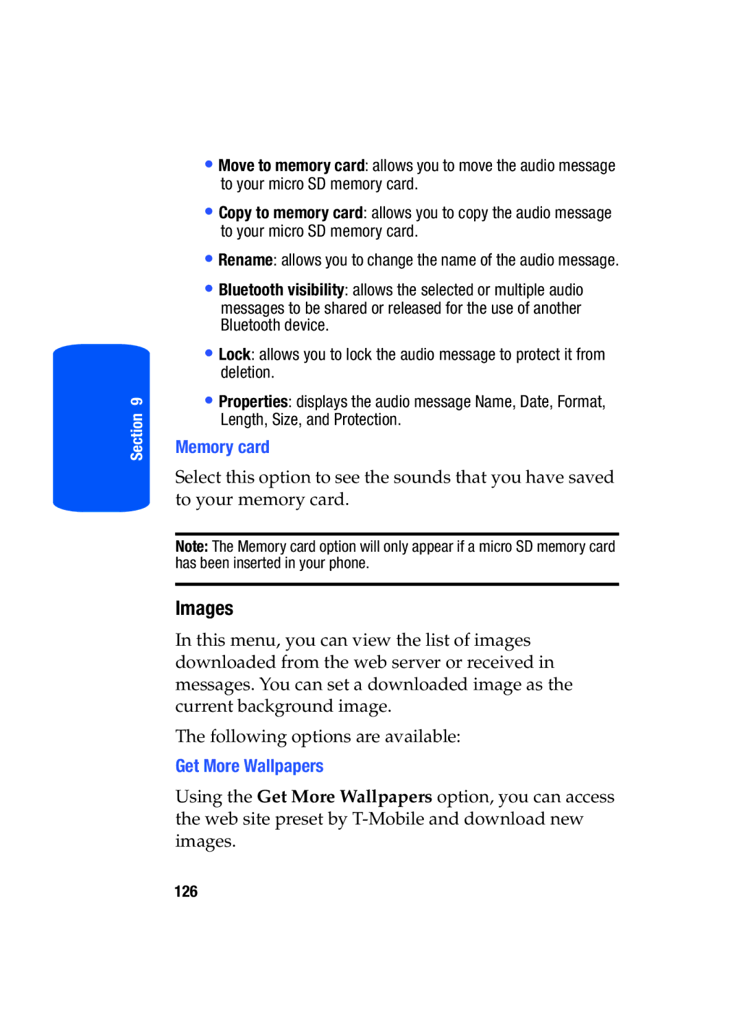 Samsung SGH-T519 manual Images, Memory card, Get More Wallpapers 