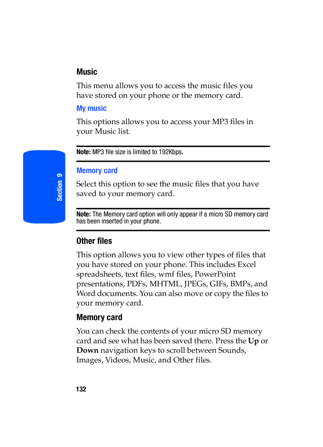 Samsung SGH-T519 manual Music, Other files Memory card, My music 