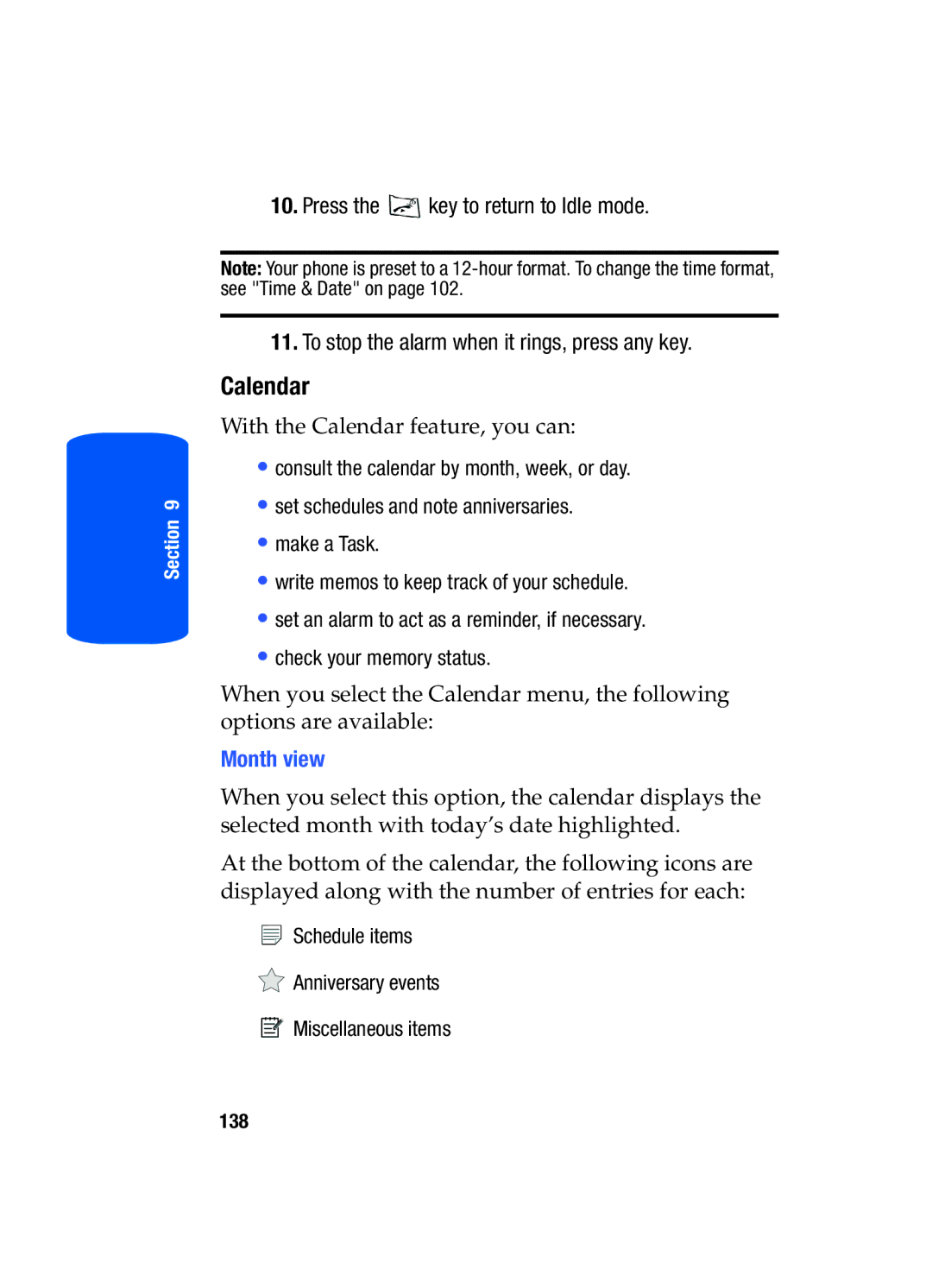 Samsung SGH-T519 manual Calendar, Month view 