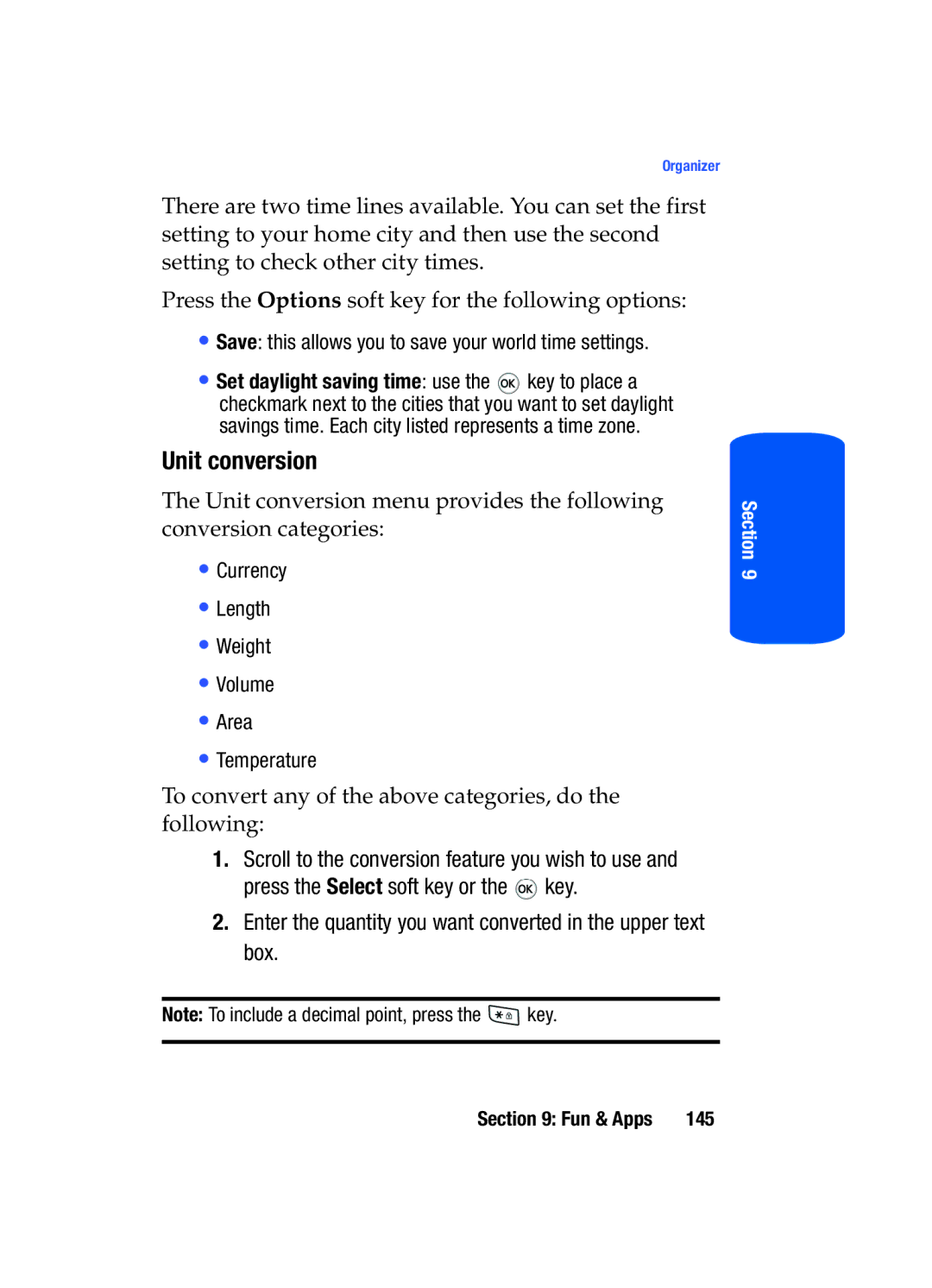 Samsung SGH-T519 manual Unit conversion, Enter the quantity you want converted in the upper text box 