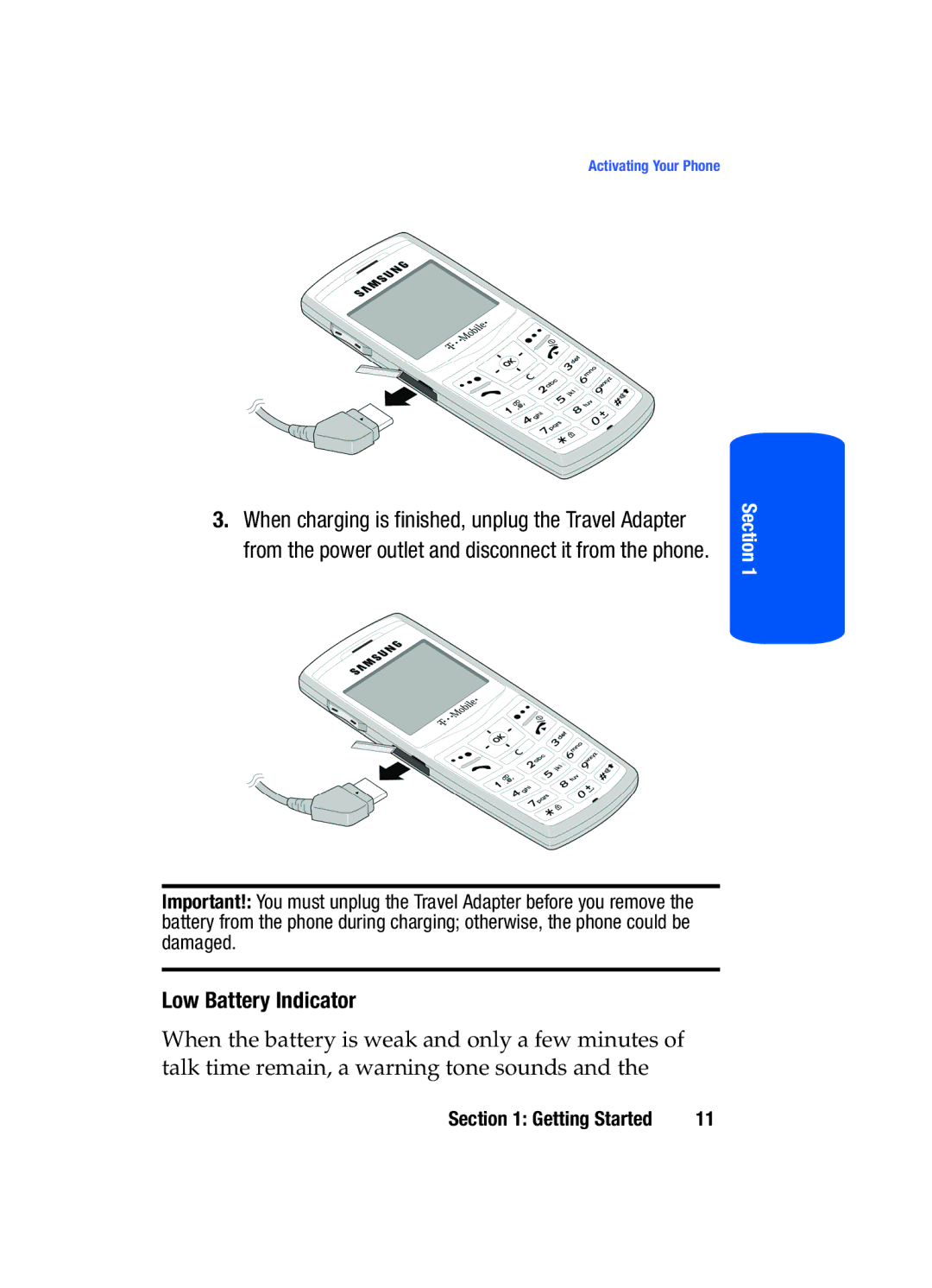 Samsung SGH-T519 manual Low Battery Indicator 