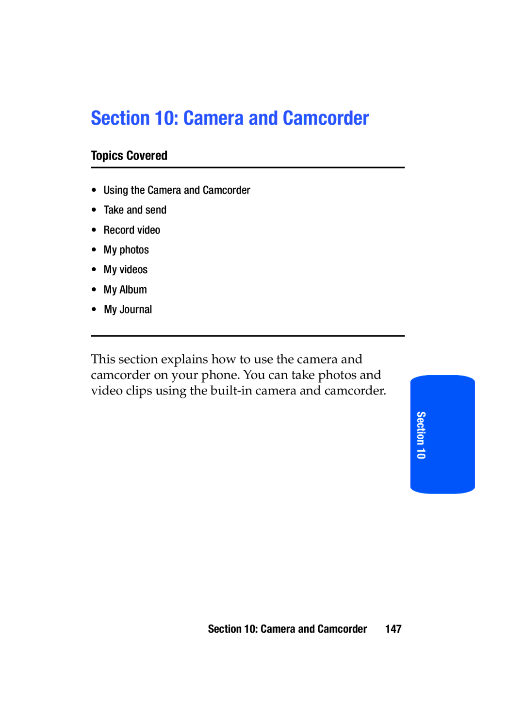 Samsung SGH-T519 manual Camera and Camcorder 