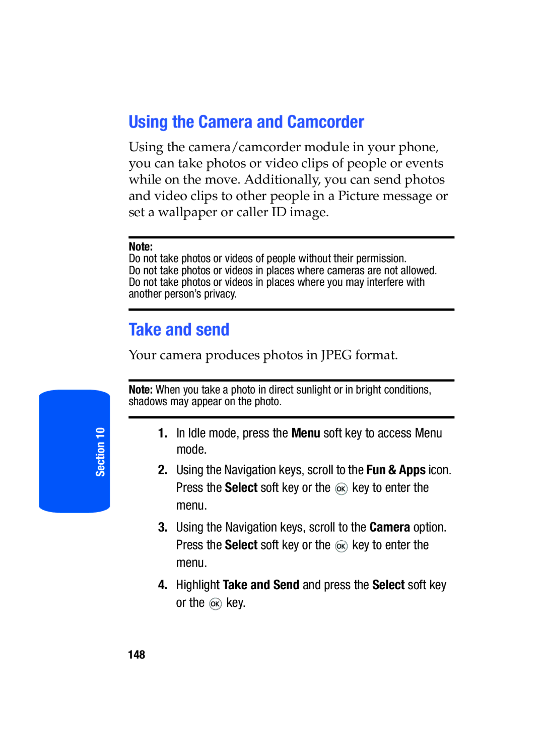 Samsung SGH-T519 manual Using the Camera and Camcorder, Take and send 