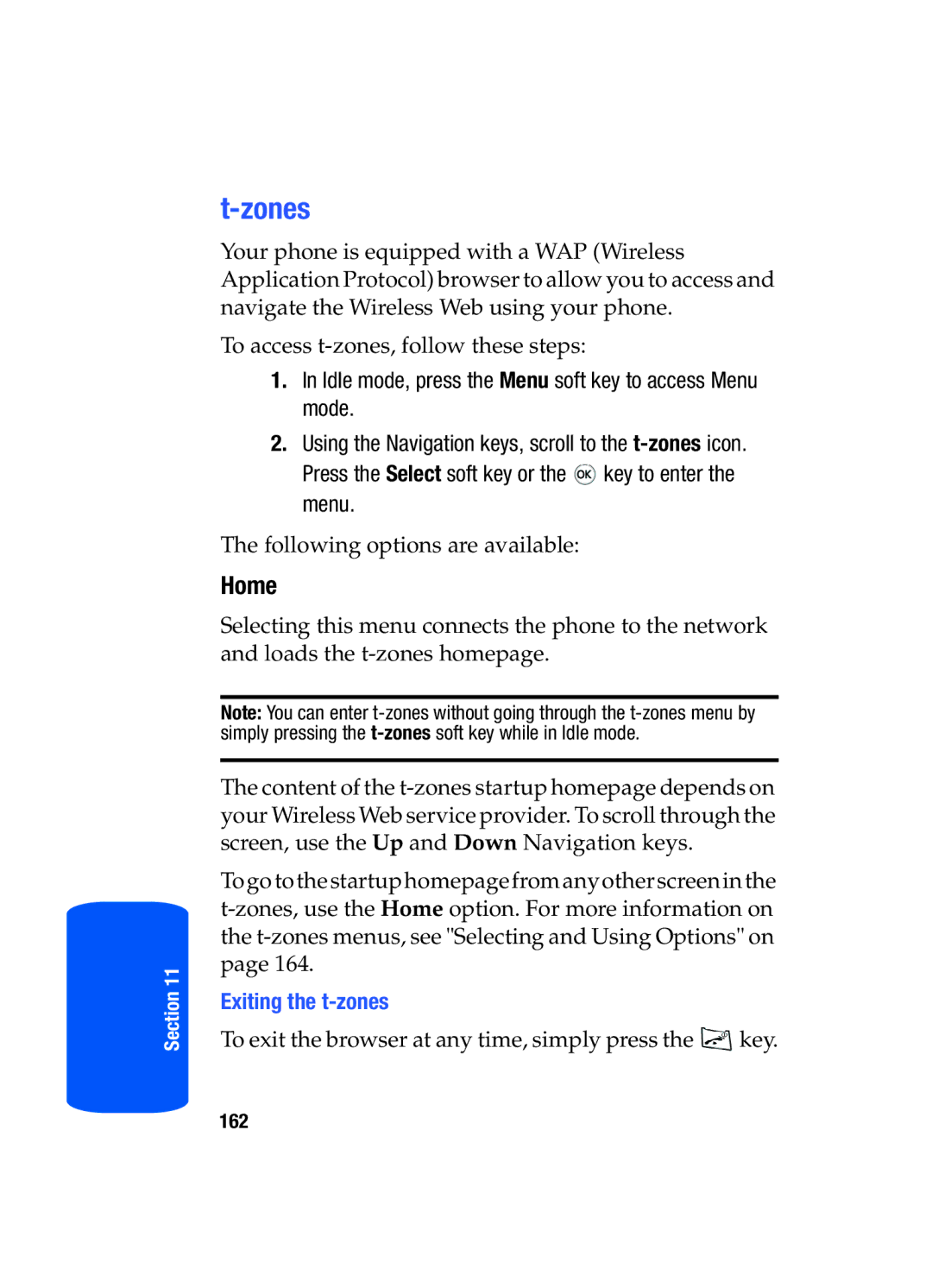 Samsung SGH-T519 manual Zones, Home, Exiting the t-zones 