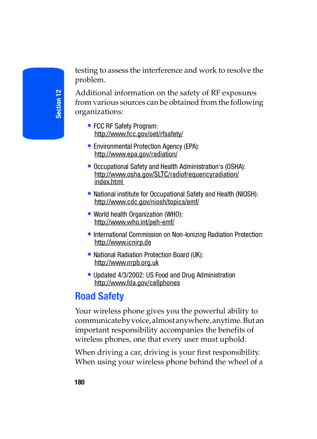 Samsung SGH-T519 manual Road Safety 