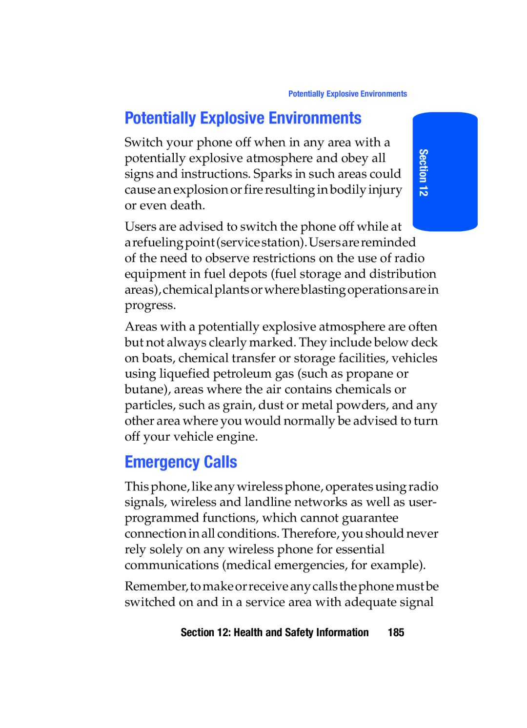 Samsung SGH-T519 manual Potentially Explosive Environments, Emergency Calls 