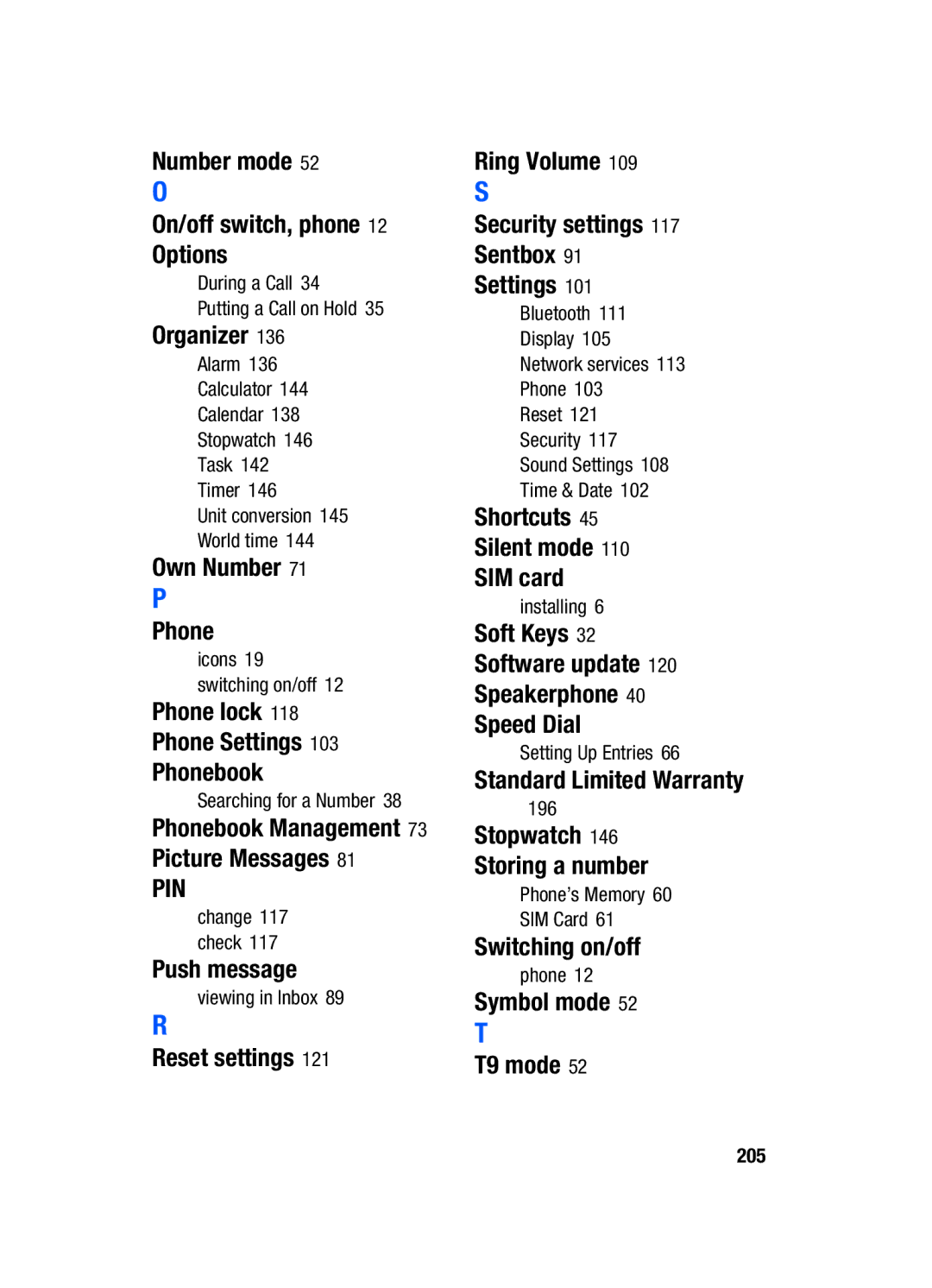 Samsung SGH-T519 manual Number mode On/off switch, phone Options, Own Number Phone, Picture Messages, Push message 