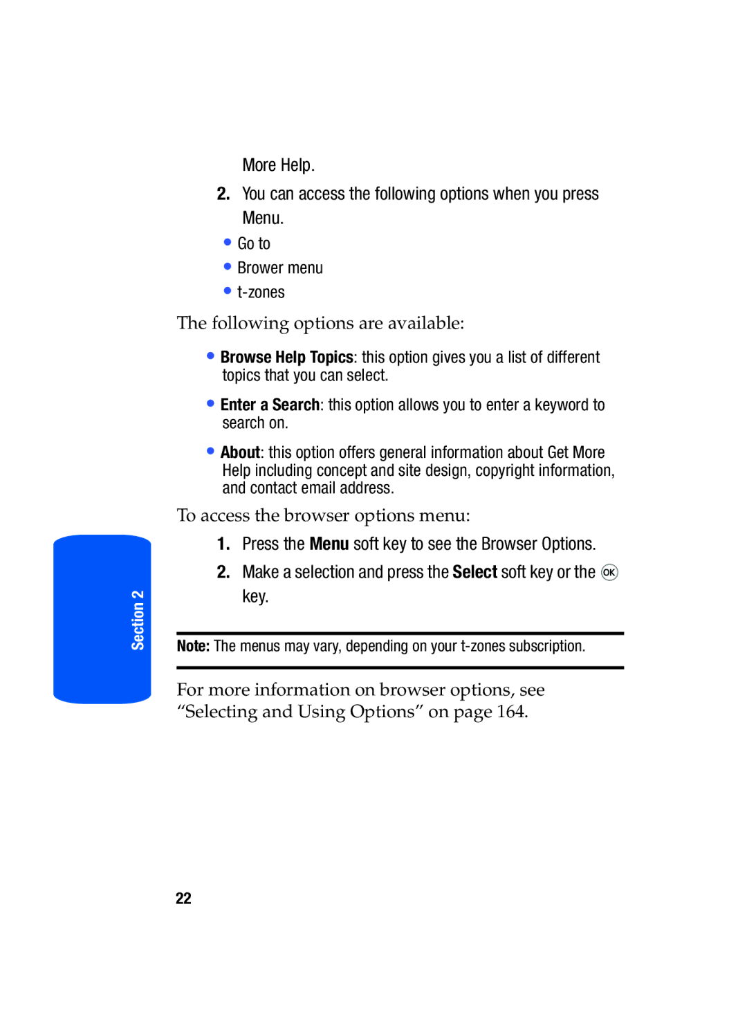 Samsung SGH-T519 manual To access the browser options menu 