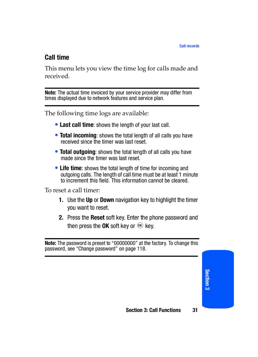 Samsung SGH-T519 manual Call time 