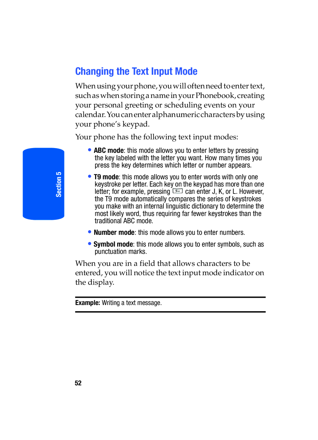 Samsung SGH-T519 manual Changing the Text Input Mode 