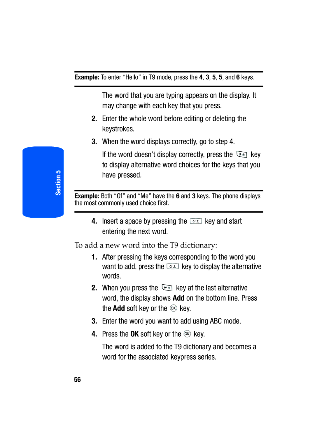 Samsung SGH-T519 manual To add a new word into the T9 dictionary 