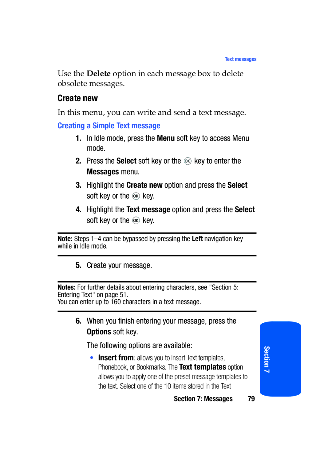 Samsung SGH-T519 manual Create new, Creating a Simple Text message 