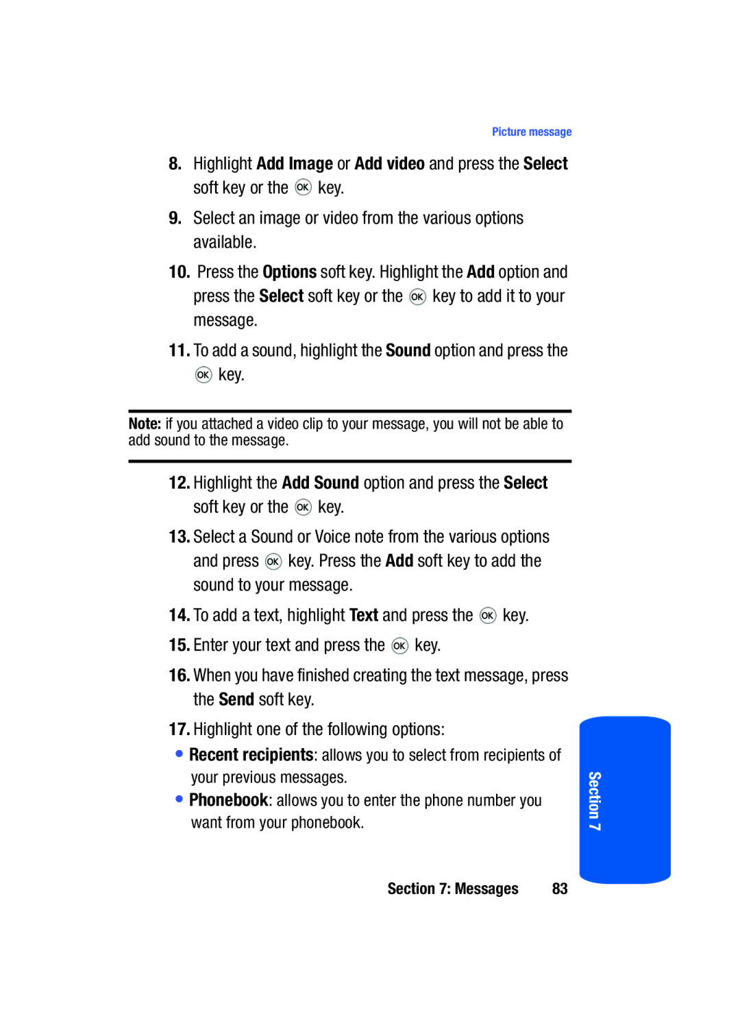 Samsung SGH-T519 manual To add a sound, highlight the Sound option and press 