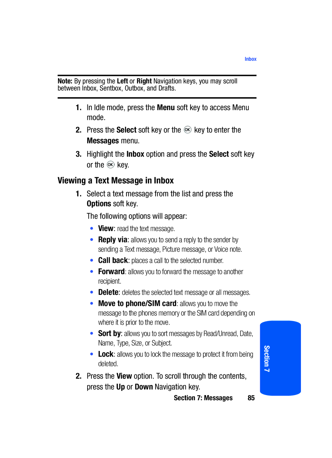 Samsung SGH-T519 manual Viewing a Text Message in Inbox, View read the text message 