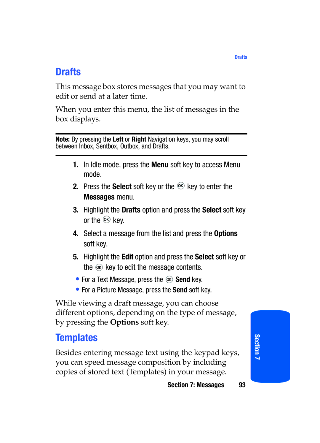 Samsung SGH-T519 manual Drafts, Templates 