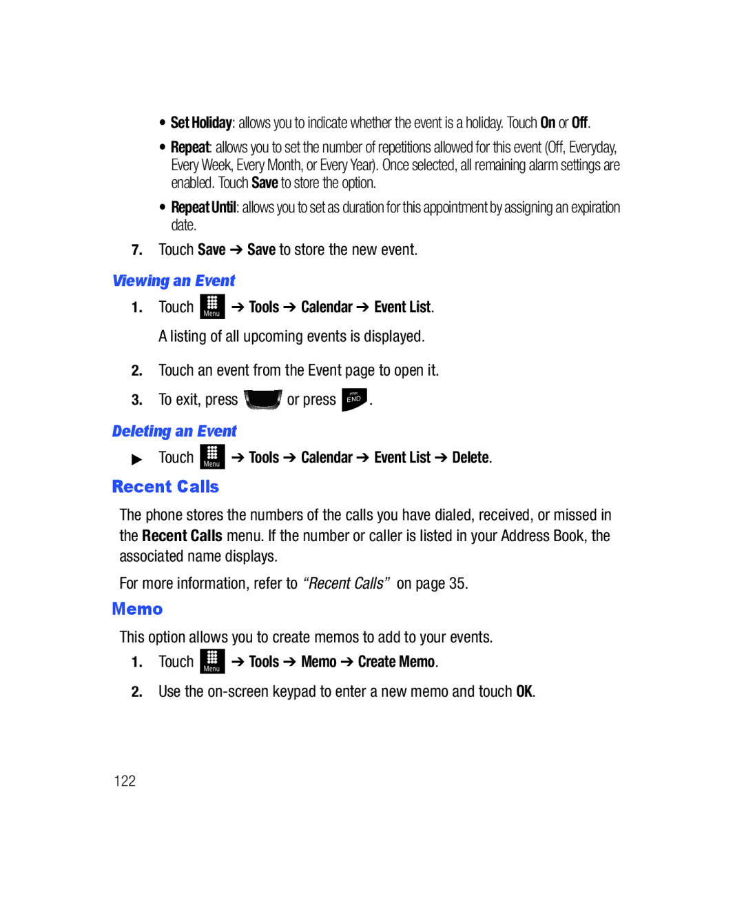 Samsung SGH-T528G user manual Memo, Viewing an Event, Deleting an Event 