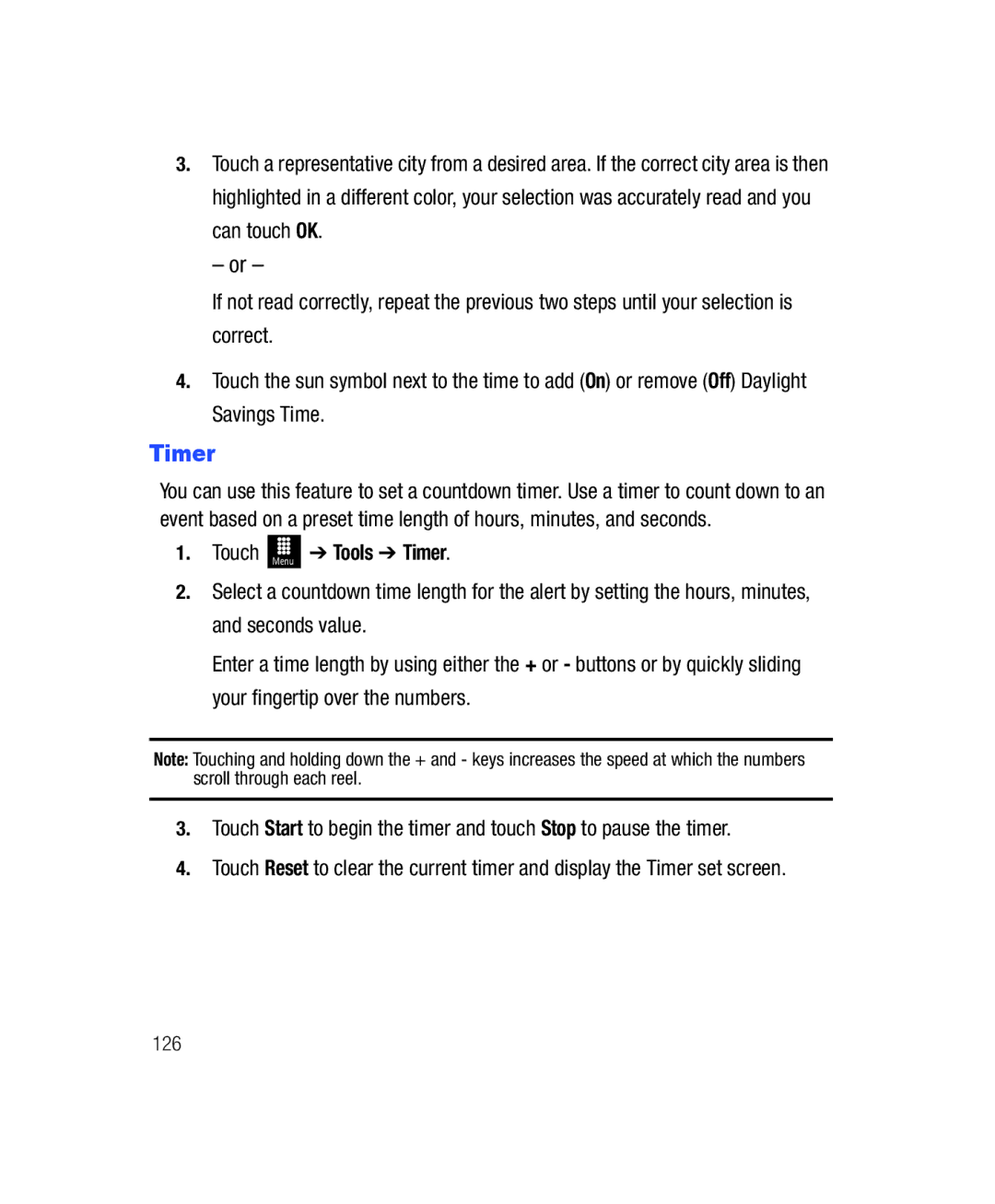 Samsung SGH-T528G user manual Tools Timer 