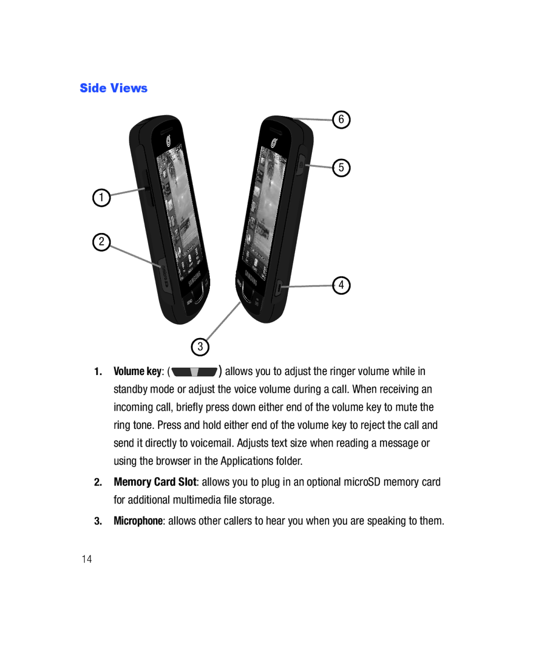 Samsung SGH-T528G user manual Side Views 