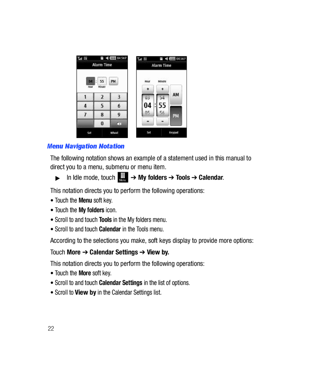 Samsung SGH-T528G user manual Menu Navigation Notation 