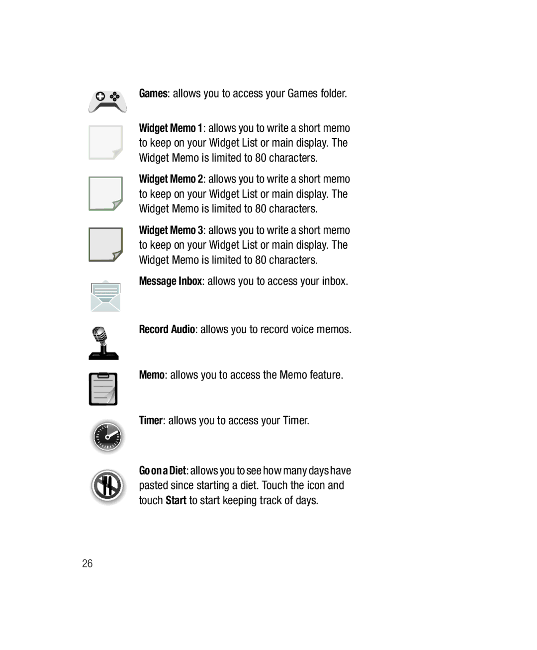 Samsung SGH-T528G user manual Games allows you to access your Games folder 