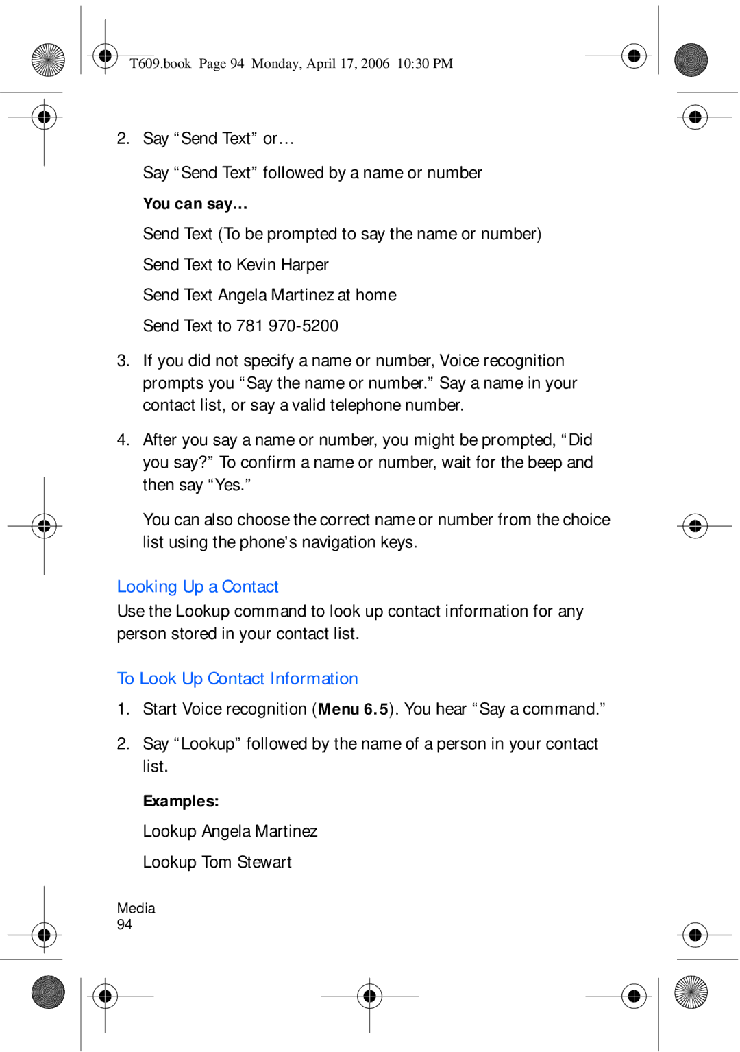 Samsung SGH-t609 manual Looking Up a Contact, To Look Up Contact Information 