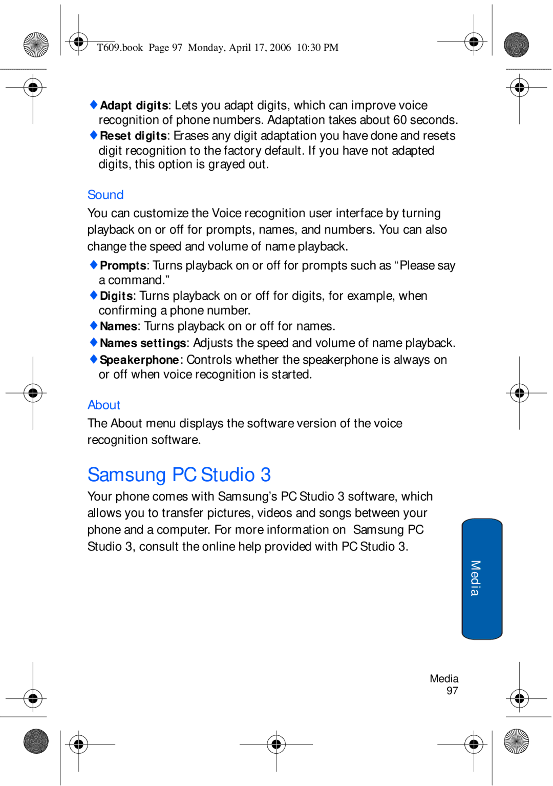 Samsung SGH-t609 manual Sound, About 