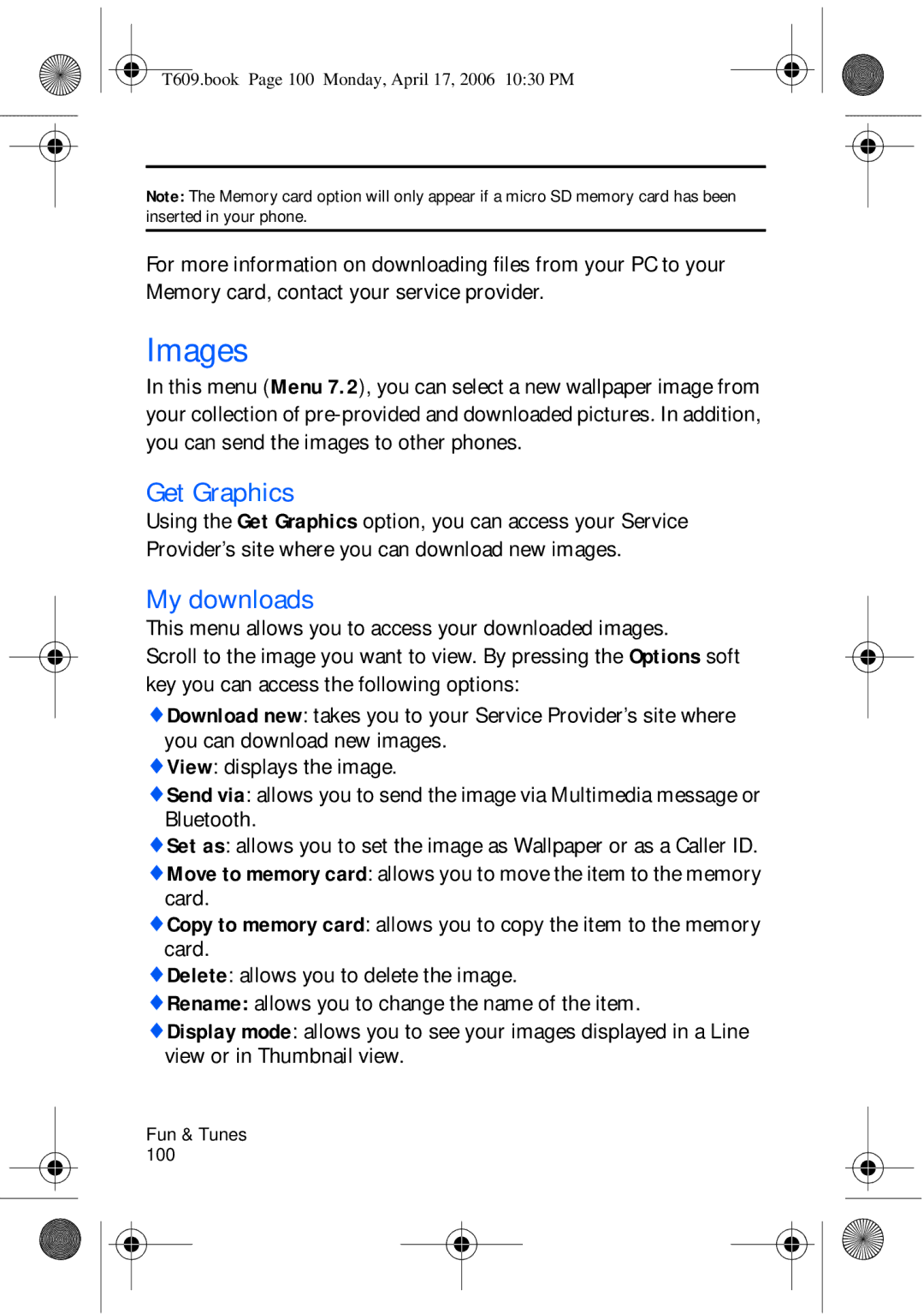 Samsung SGH-t609 manual Images, Get Graphics, My downloads 