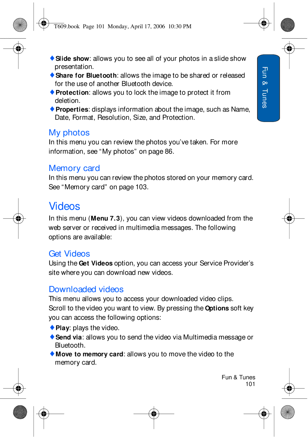 Samsung SGH-t609 manual Get Videos, Downloaded videos 