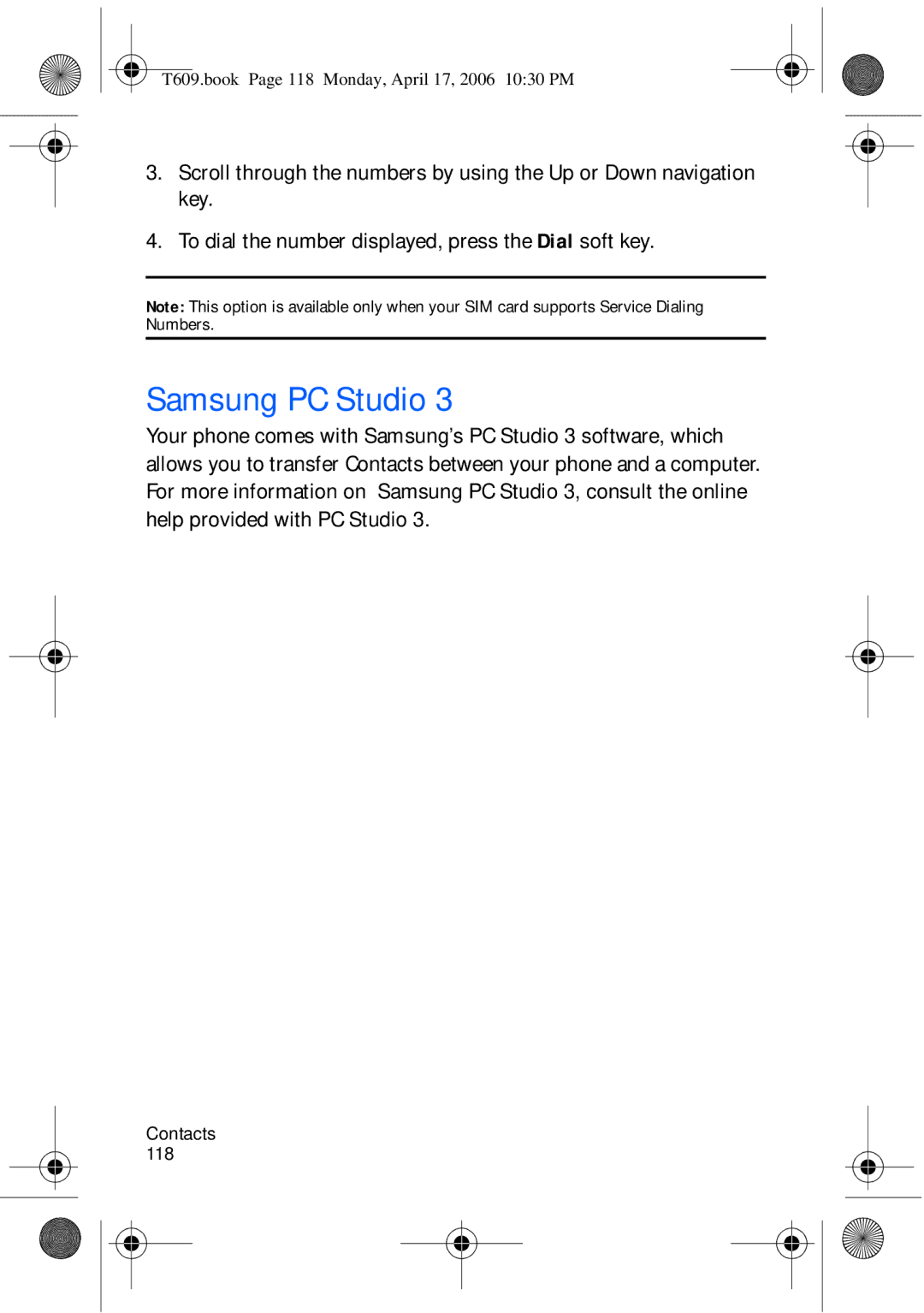 Samsung SGH-t609 manual T609.book Page 118 Monday, April 17, 2006 1030 PM 