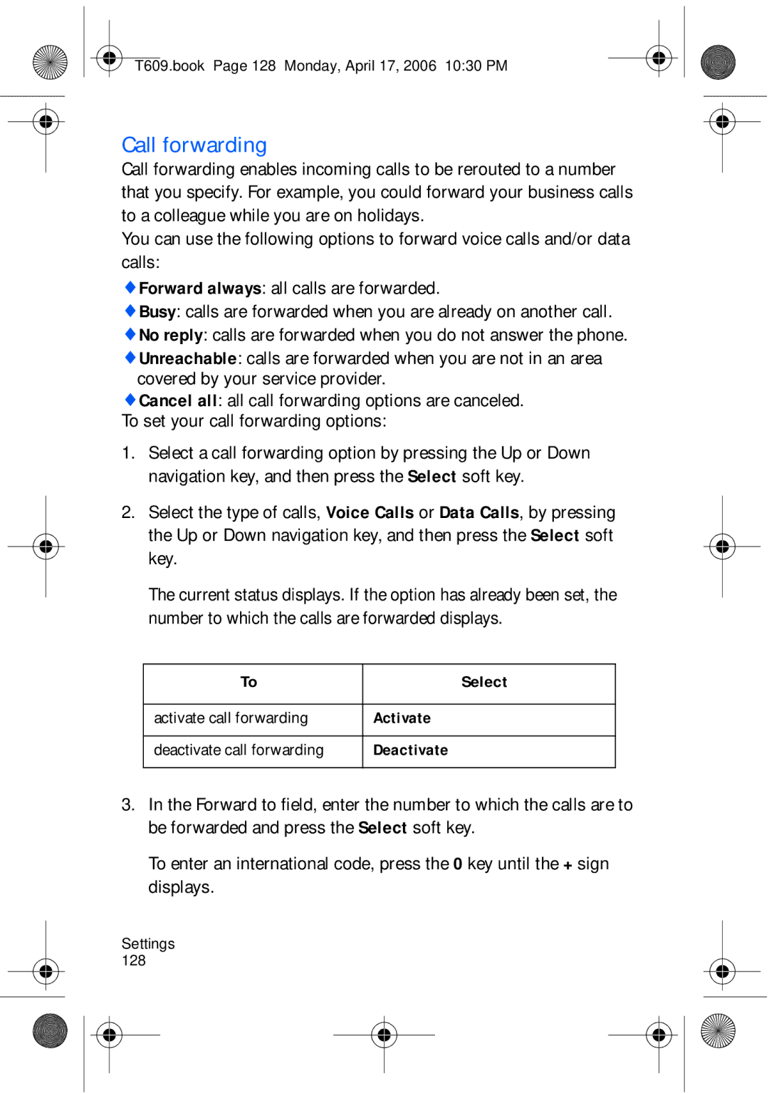 Samsung SGH-t609 manual Call forwarding 