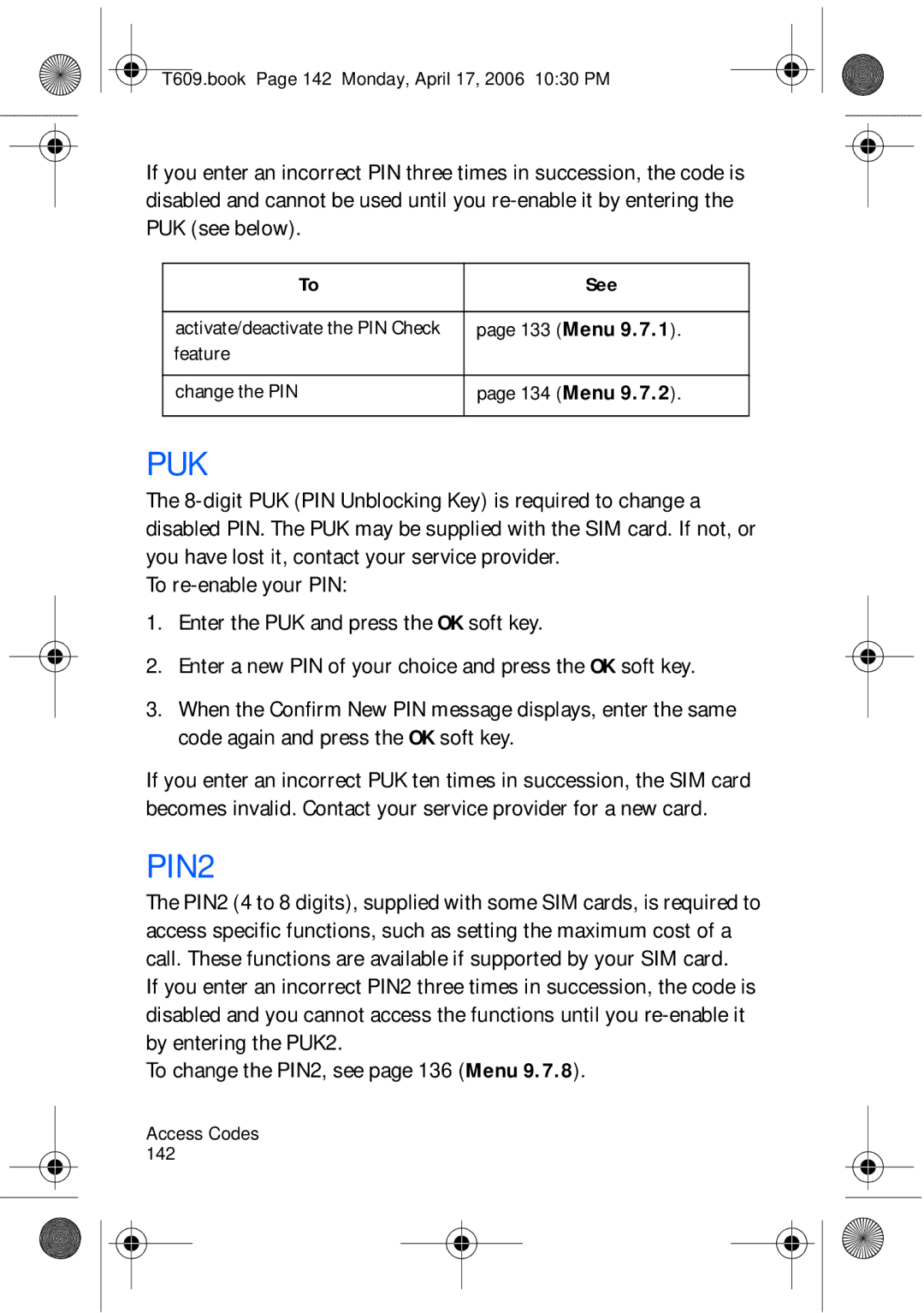 Samsung SGH-t609 manual Puk 