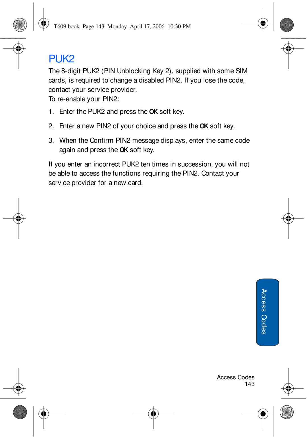 Samsung SGH-t609 manual PUK2 