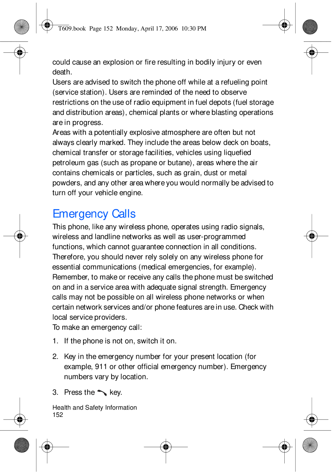 Samsung SGH-t609 manual Emergency Calls 