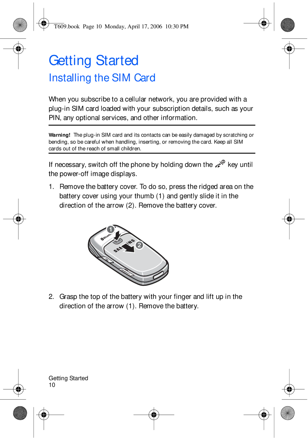 Samsung SGH-t609 manual Getting Started, Installing the SIM Card 