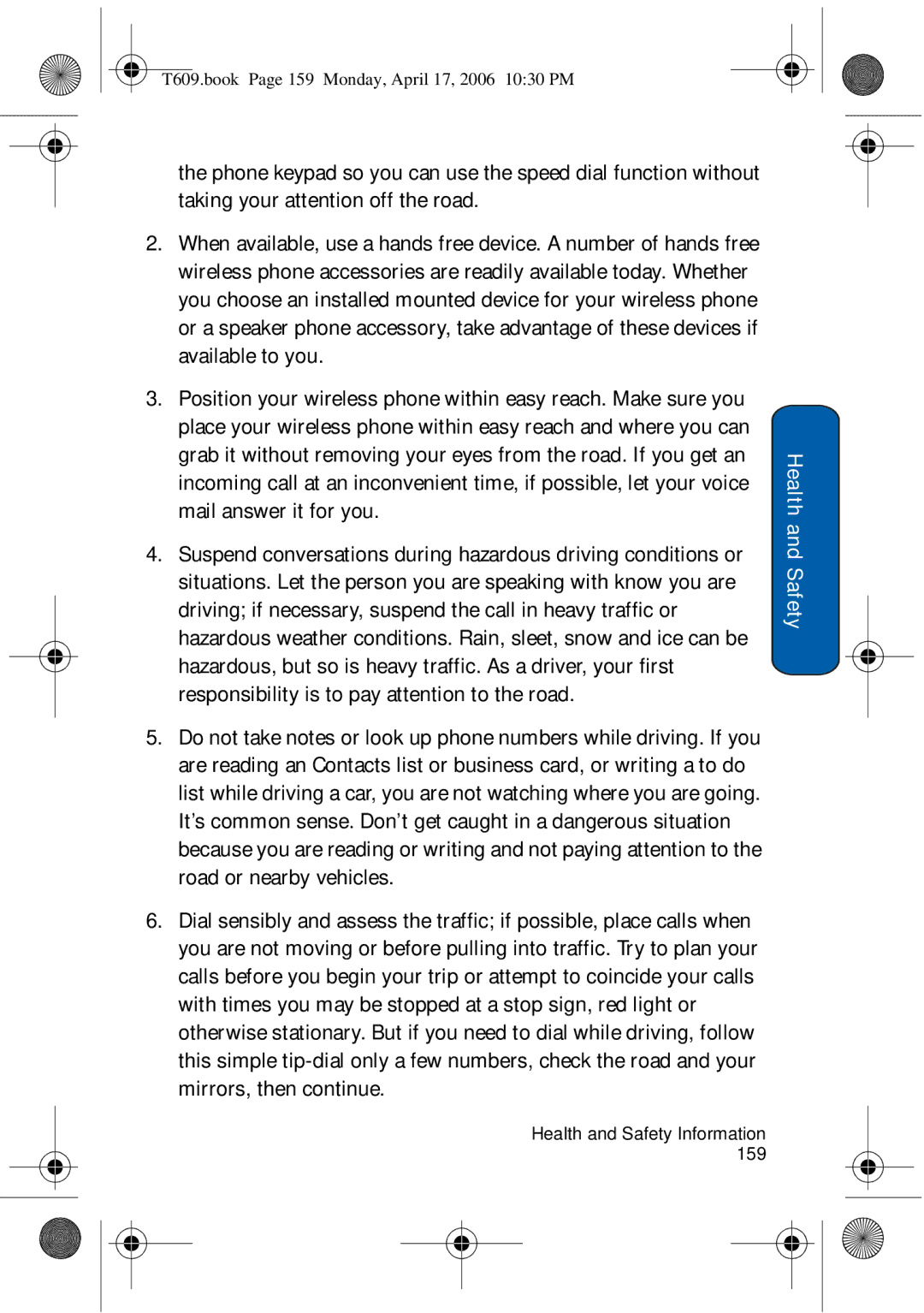 Samsung SGH-t609 manual T609.book Page 159 Monday, April 17, 2006 1030 PM 