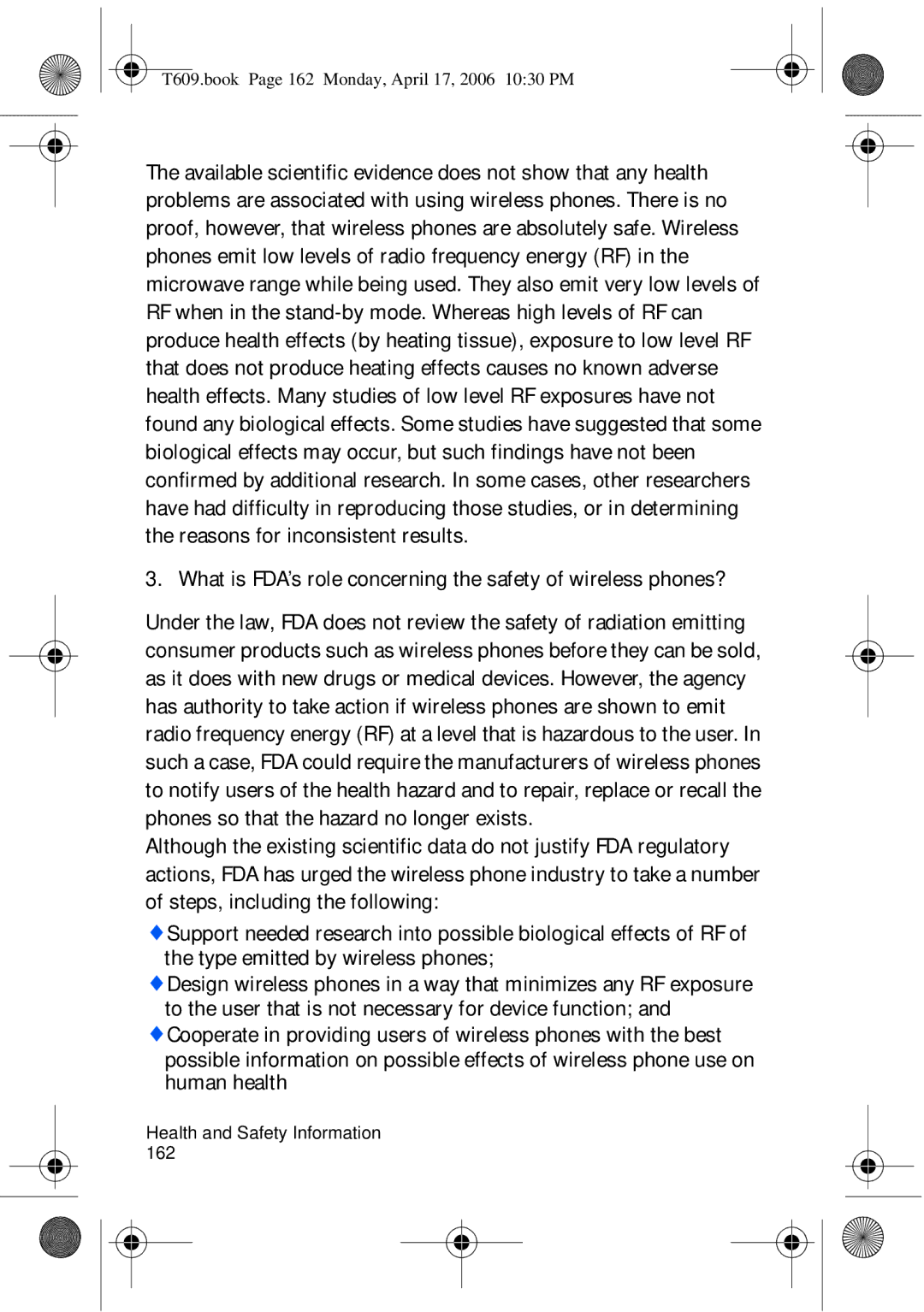 Samsung SGH-t609 manual What is FDA’s role concerning the safety of wireless phones? 