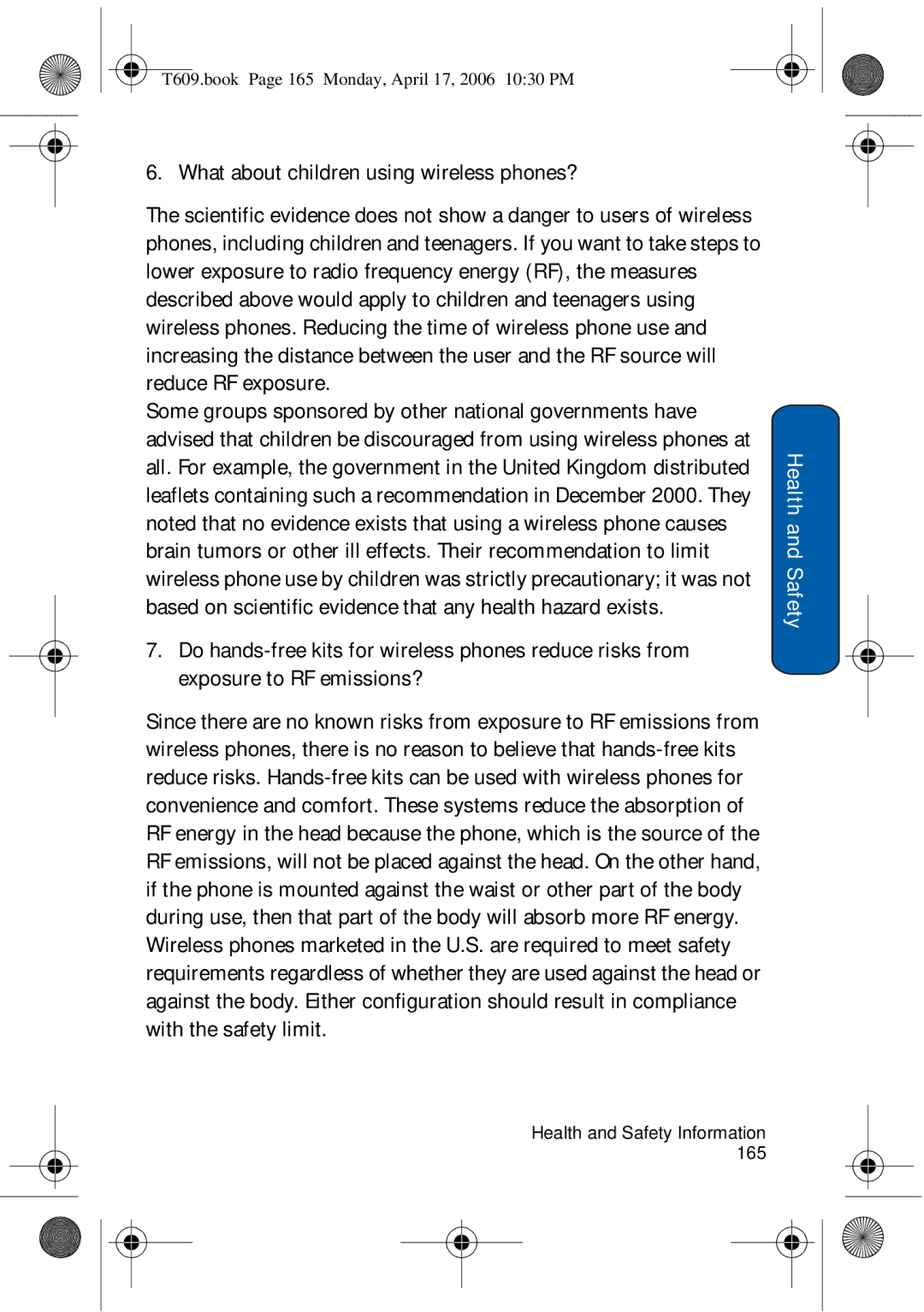 Samsung SGH-t609 manual What about children using wireless phones? 