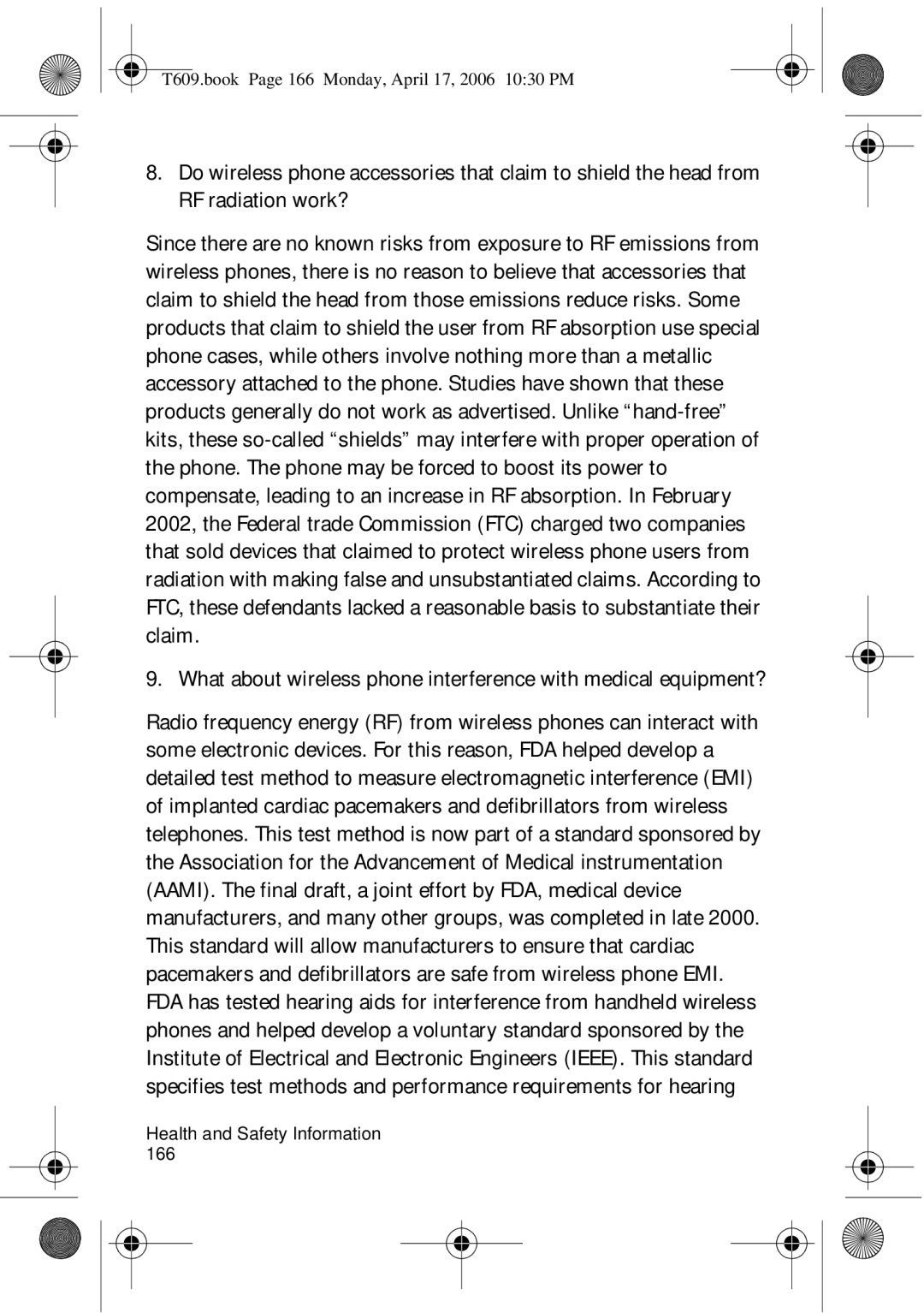 Samsung SGH-t609 manual T609.book Page 166 Monday, April 17, 2006 1030 PM 