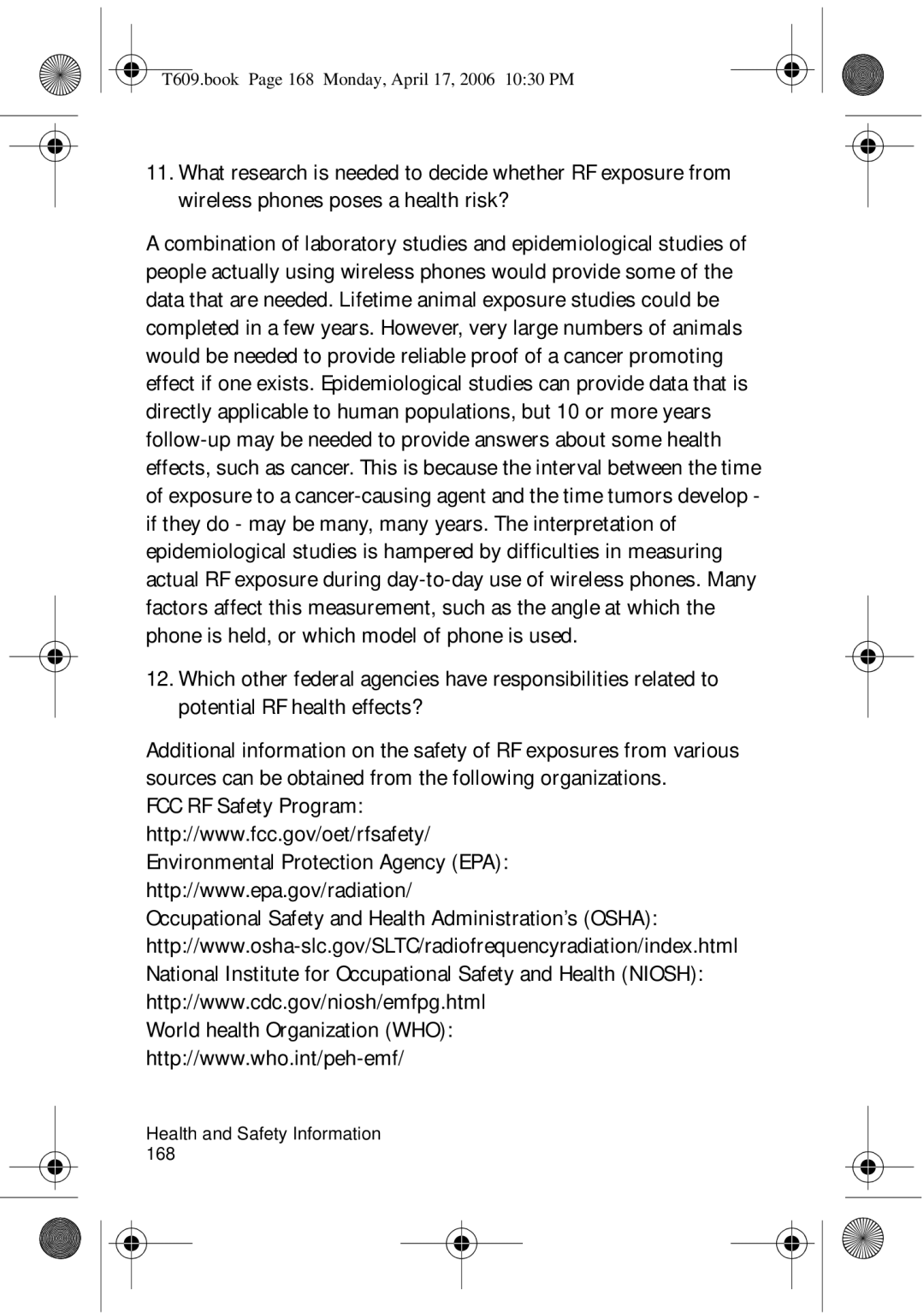 Samsung SGH-t609 manual T609.book Page 168 Monday, April 17, 2006 1030 PM 